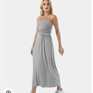 Strapless Ruched Split Hem Midi Casual Dress